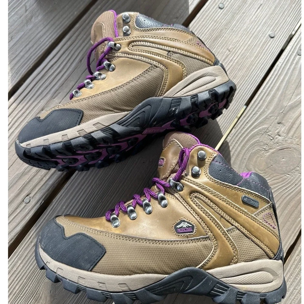 Pacific Trail Hiking Boots Woman's Waterproof Brown Purple Boots Size 8